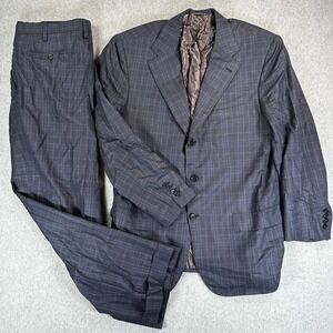 Kiton Suit Blazer Pants Mens 52 34x27 Blue Check Wool 2 Piece Italy Classic Fit